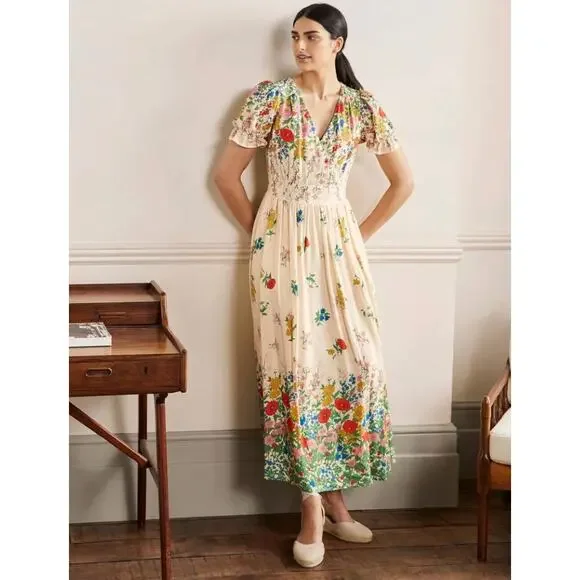 Boden Tessa Maxi Dress Size 20/22 Floral Spring Wrap Cottagecore Church Viscose - Picture 2 of 10